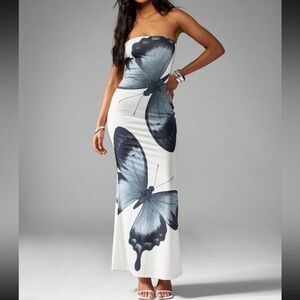 MISSGUIDED Butterfly Print Strapless  Bodycon Maxi Dress NWT XL
